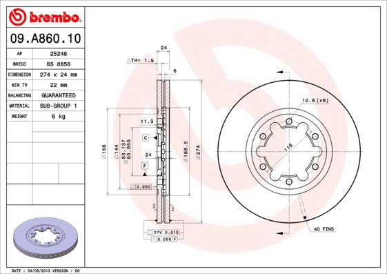 BREMBO 09.A860.10 Brake Disc