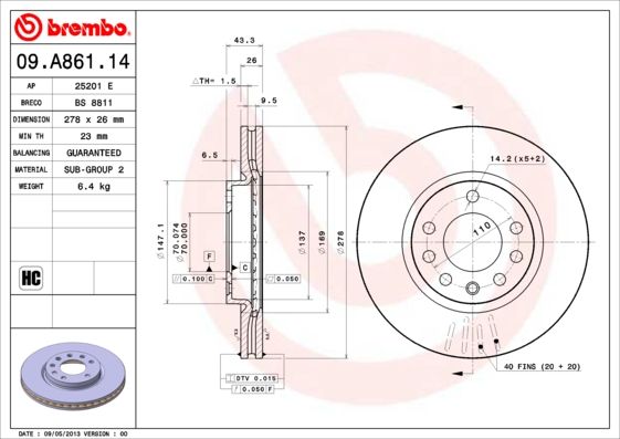 BREMBO 09.A861.14 Brake Disc