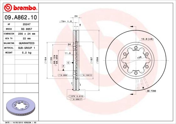 BREMBO 09.A862.10 Brake Disc