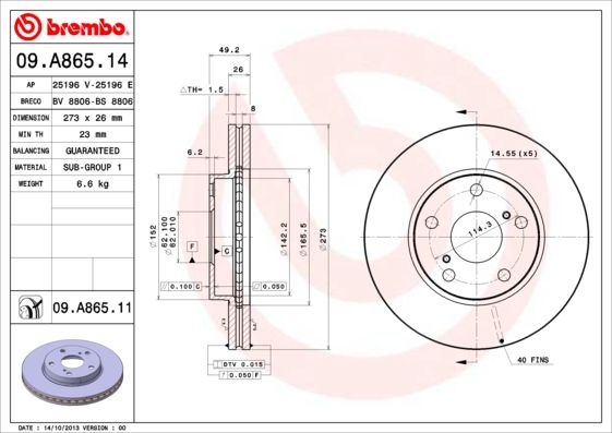 BREMBO 09.A865.14 Brake Disc