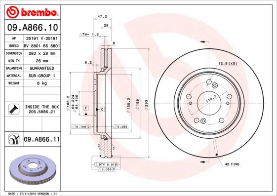 BREMBO 09.A866.11 Brake Disc