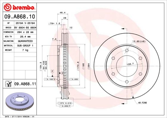 BREMBO 09.A868.10 Brake Disc