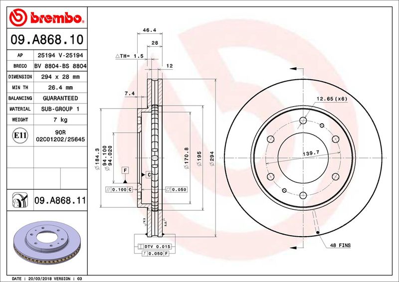 BREMBO 09.A868.11 Brake Disc