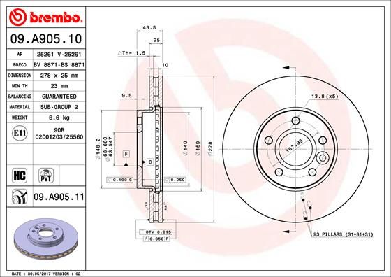 BREMBO 09.A905.10 Brake Disc