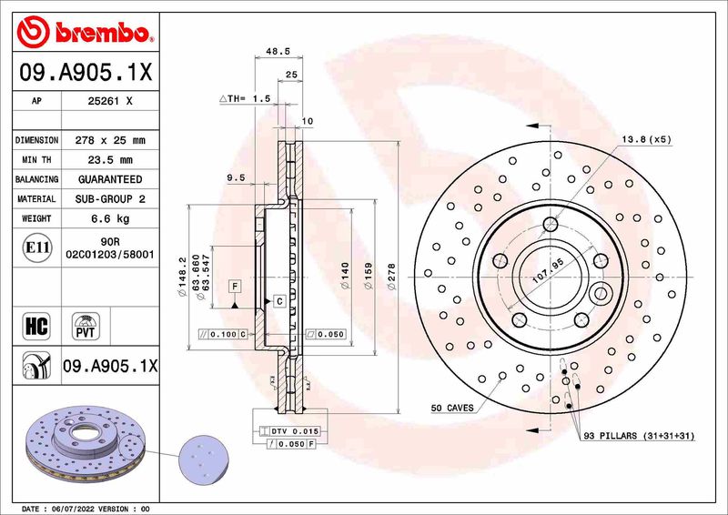 BREMBO 09.A905.1X Brake Disc