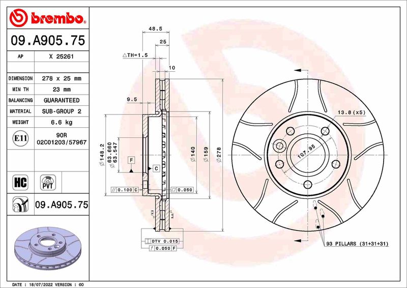 BREMBO 09.A905.75 Brake Disc
