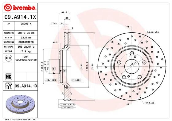 BREMBO 09.A914.1X Brake Disc