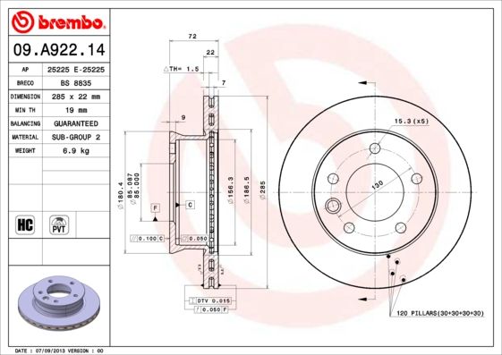BREMBO 09.A922.14 Brake Disc