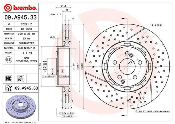 BREMBO 09.A945.33 Brake Disc