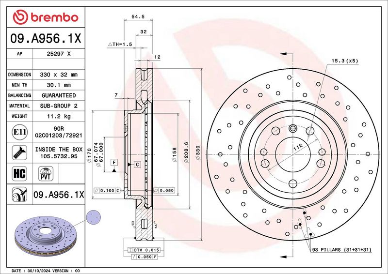 BREMBO 09.A956.1X Brake Disc