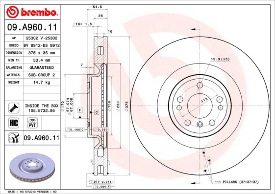 BREMBO 09.A960.11 Brake Disc