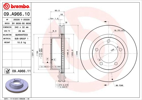 BREMBO 09.A966.10 Brake Disc