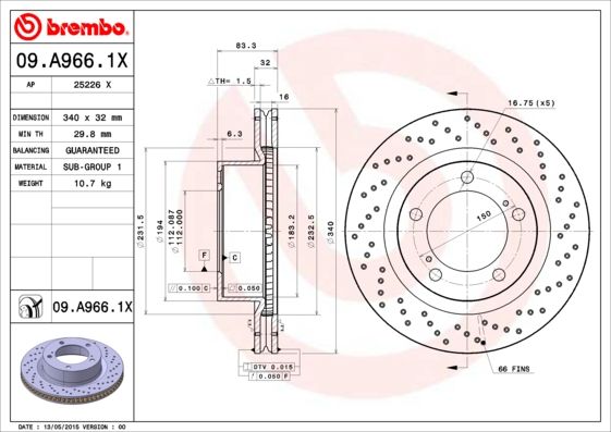 BREMBO 09.A966.1X Brake Disc