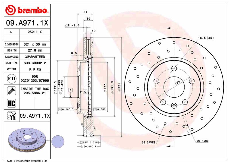 BREMBO 09.A971.1X Brake Disc