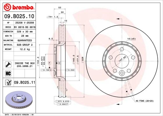 BREMBO 09.B025.10 Brake Disc