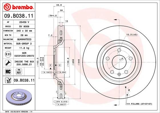 BREMBO 09.B038.11 Brake Disc