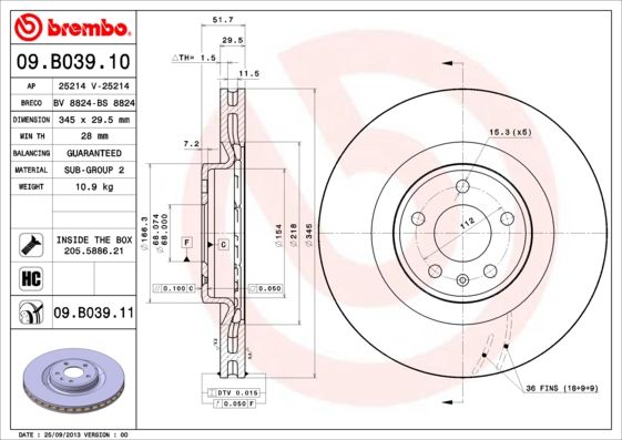 BREMBO 09.B039.11 Brake Disc