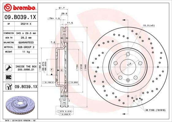 BREMBO 09.B039.1X Brake Disc