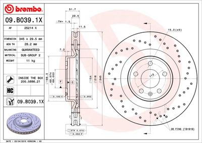 Brake Disc BREMBO 09.B039.1X