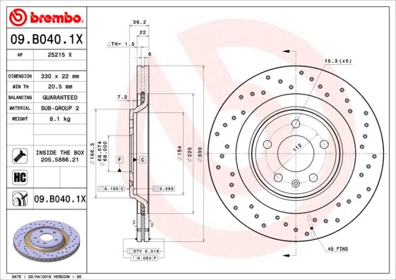 BREMBO 09.B040.1X Brake Disc