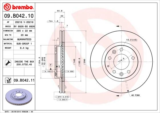 BREMBO 09.B042.10 Brake Disc