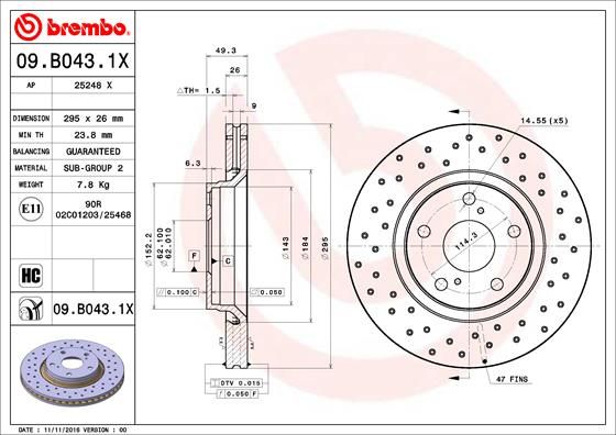 BREMBO 09.B043.1X Brake Disc