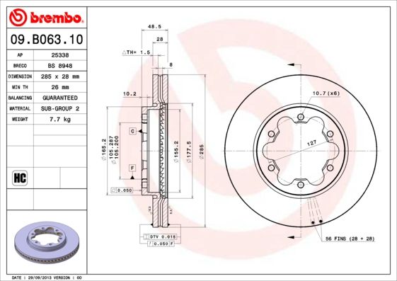 BREMBO 09.B063.10 Brake Disc