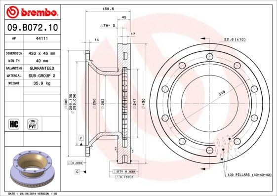 BREMBO 09.B072.10 Brake Disc