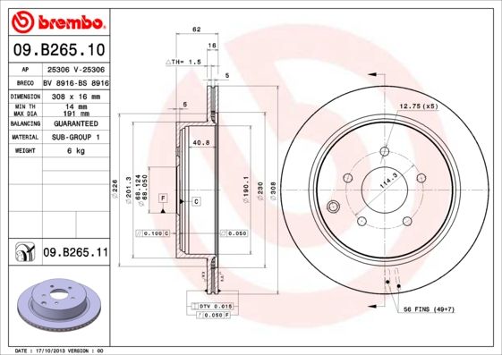 BREMBO 09.B265.11 Brake Disc