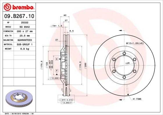 BREMBO 09.B267.10 Brake Disc