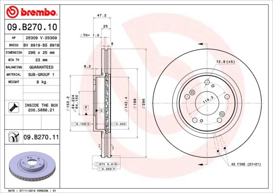 BREMBO 09.B270.10 Brake Disc