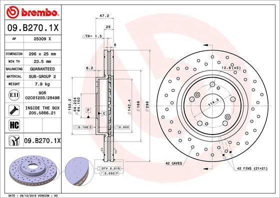 BREMBO 09.B270.1X Brake Disc