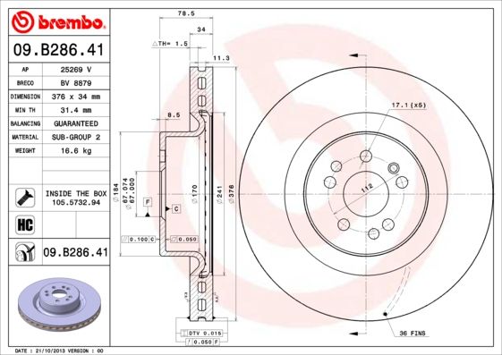 BREMBO 09.B286.41 Brake Disc
