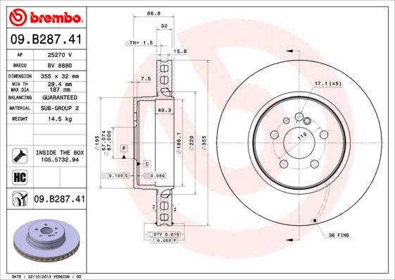 BREMBO 09.B287.41 Brake Disc