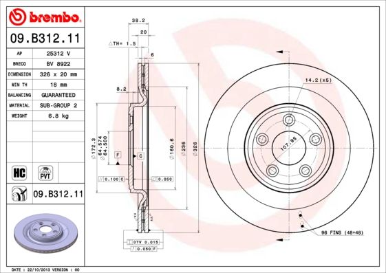 BREMBO 09.B312.11 Brake Disc