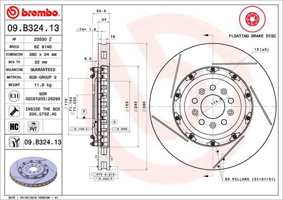 BREMBO 09.B324.13 Brake Disc