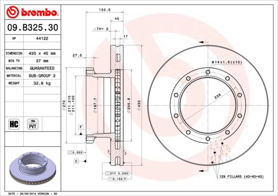BREMBO 09.B325.30 Brake Disc