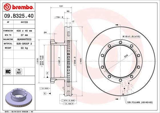 BREMBO 09.B325.40 Brake Disc