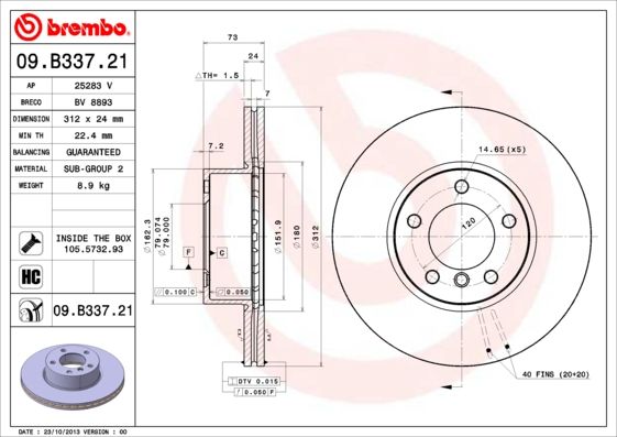BREMBO 09.B337.21 Brake Disc