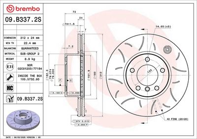 Brake Disc BREMBO 09.B337.2S