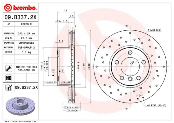 BREMBO 09.B337.2X Brake Disc