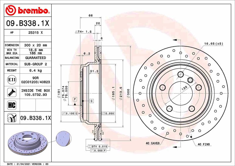 BREMBO 09.B338.1X Brake Disc