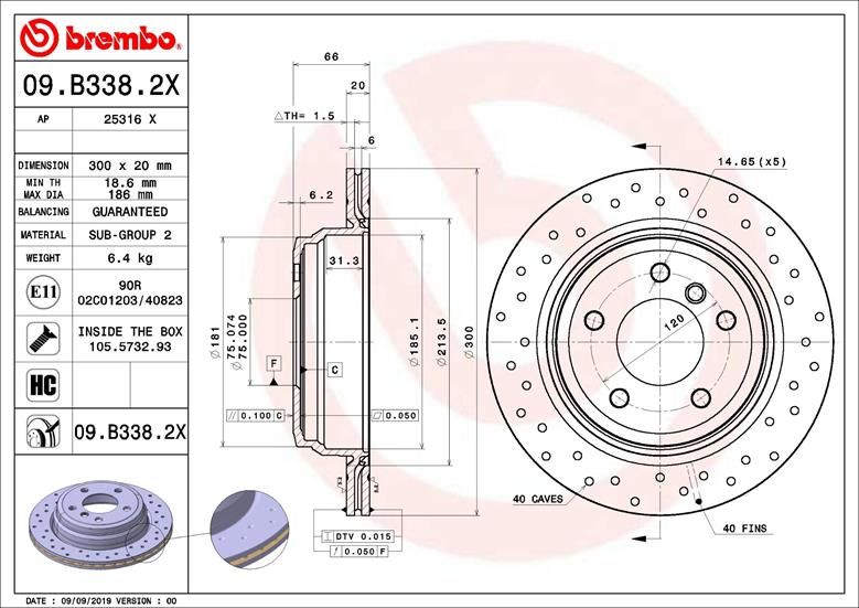 BREMBO 09.B338.2X Brake Disc