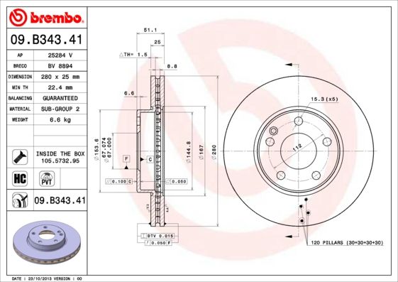 BREMBO 09.B343.41 Brake Disc