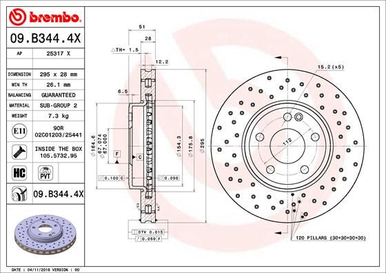 BREMBO 09.B344.4X Brake Disc
