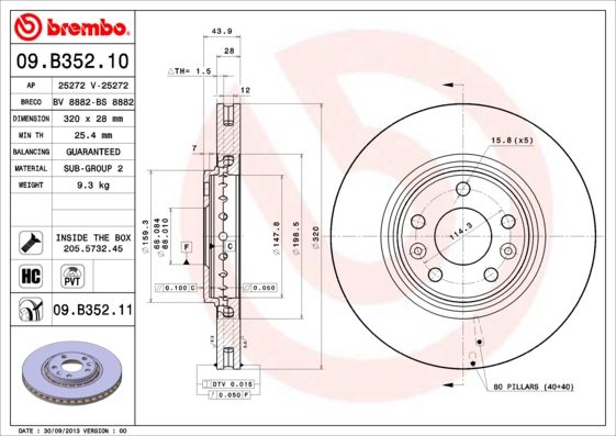 BREMBO 09.B352.10 Brake Disc