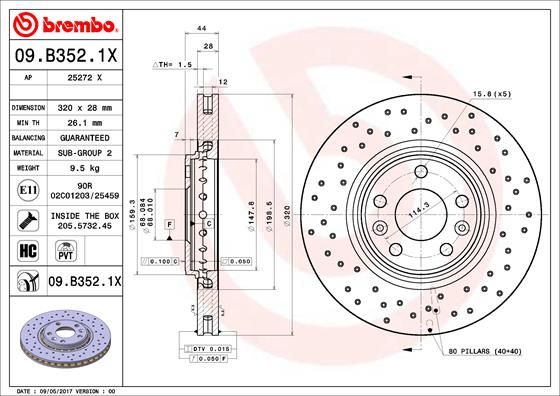 BREMBO 09.B352.1X Brake Disc