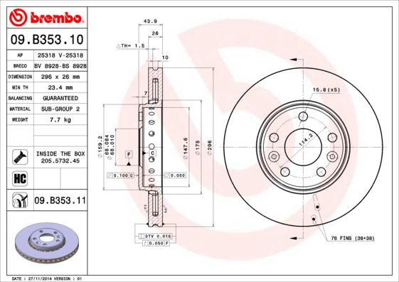 BREMBO 09.B353.11 Brake Disc