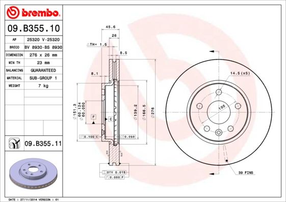 BREMBO 09.B355.10 Brake Disc