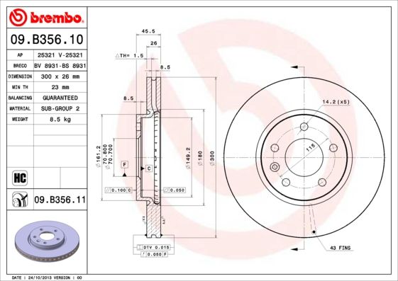 BREMBO 09.B356.11 Brake Disc
